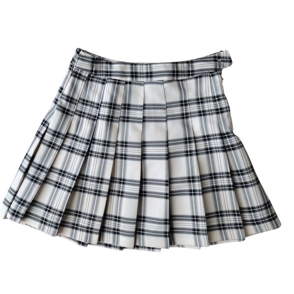 Hesperus‎ Skirt Women Medium Black Beige Pleated Junior Goth Grunge Mini Casual